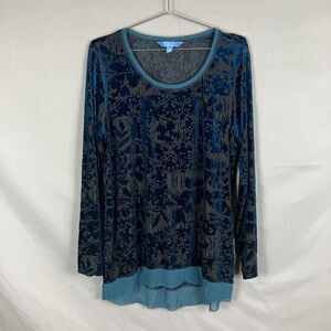 Simply Vera Wang Shirt Womens XL Blue Velvet Burnout Sheer Dark Fairy Whimsigoth